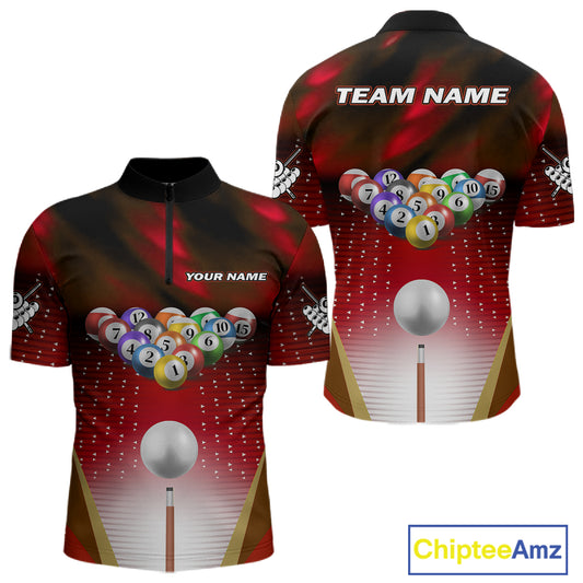 Red Billiard Jersey For Men Custom 3D Billiard Tournament Shirt, Pool Team Jersey Polo & 1/4 Zip TDM4931