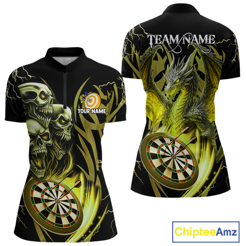 Personalized Skull & Dragon Darts Shirt For Women Custom Lightning Dartboard Team Jersey |Yellow TDM5651