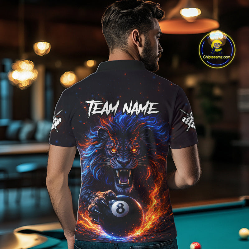 Personalized Billiard Fire Lion 8 Ball Pool Shirt For Men, Billiard Team Jersey Polo & 1/4 Zip TDM5660