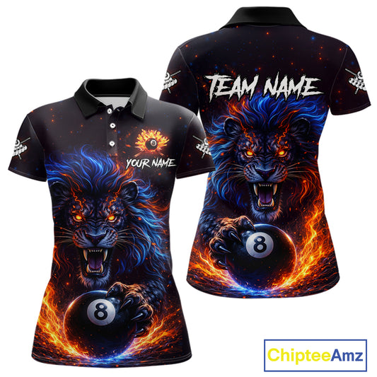 Personalized Billiard Fire Lion 8 Ball Pool Shirt For Women, Billiard Team Jersey Polo & 1/4 Zip TDM5660