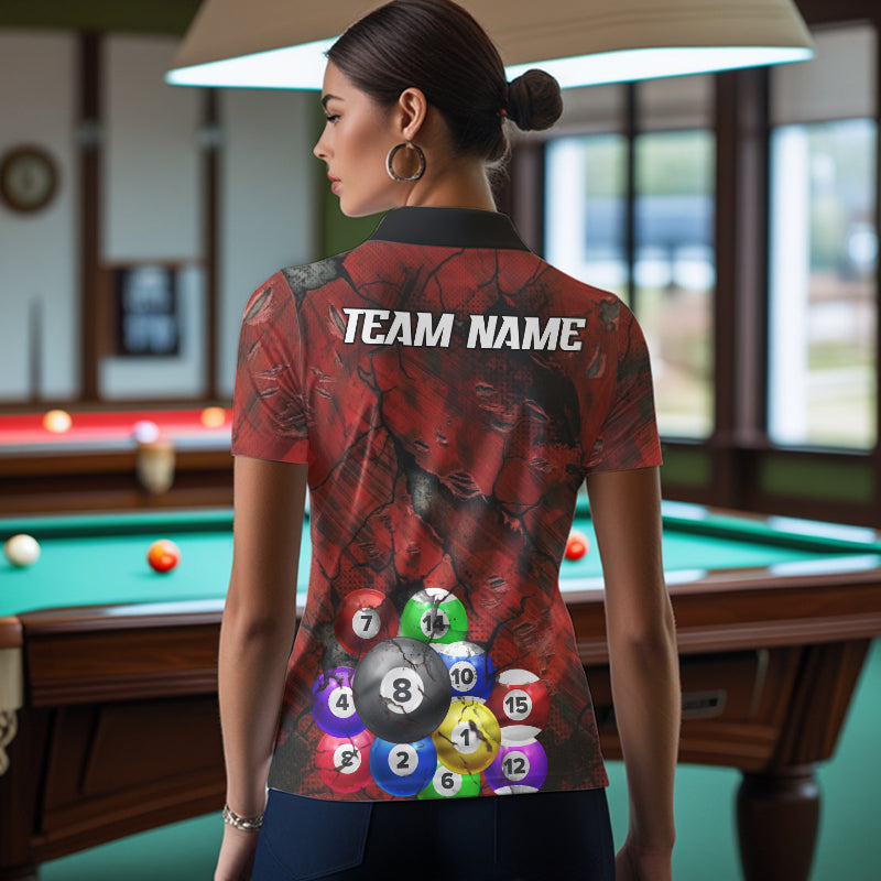 Personalized Red Grunge Cracked 8 Ball Billiard Shirts For Women Custom Team League Billiard Jerseys NYN2982