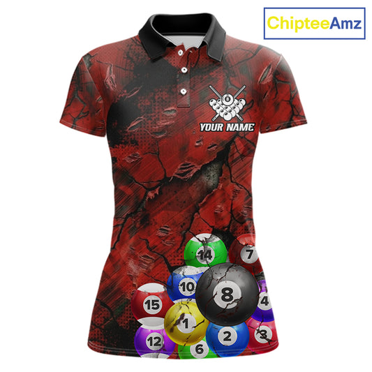 Personalized Red Grunge Cracked 8 Ball Billiard Shirts For Women Custom Team League Billiard Jerseys NYN2982