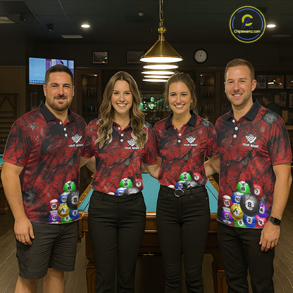Personalized Red Grunge Cracked 8 Ball Billiard Shirts For Men Custom Team League Billiard Jerseys NYN2982