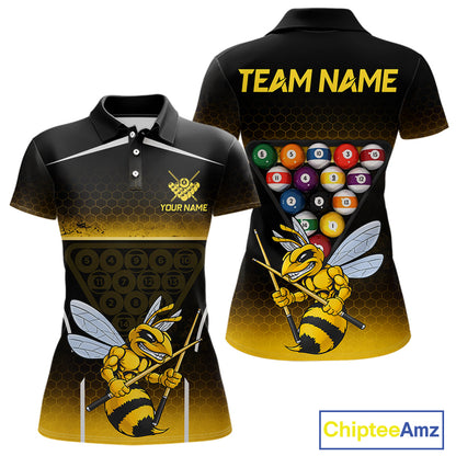 Yellow Hexagon Funny Bee 8 Ball Pool Billiard Jerseys For Women Custom Grunge Billiard Team Appeal NYN2989