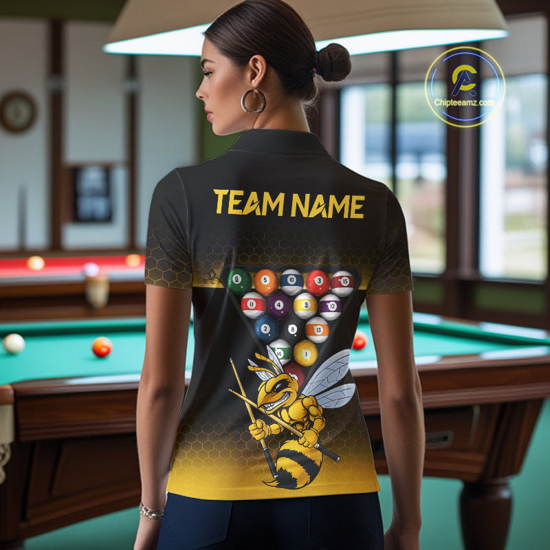 Yellow Hexagon Funny Bee 8 Ball Pool Billiard Jerseys For Women Custom Grunge Billiard Team Appeal NYN2989