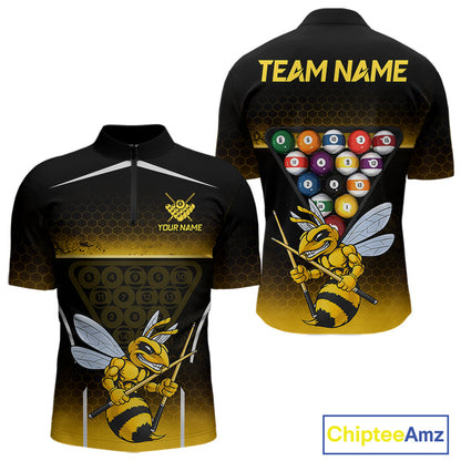 Yellow Hexagon Funny Bee 8 Ball Pool Billiard Jerseys For Men Custom Grunge Billiard Team Appeal NYN2989