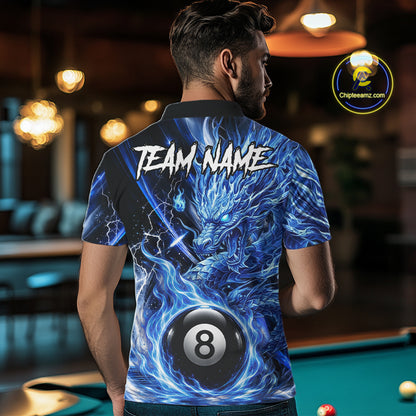 Fire Flame Blue 8 Ball Billiard Dragon Shirts For Men Custom Dragon Team Billiard Jerseys NYN3950