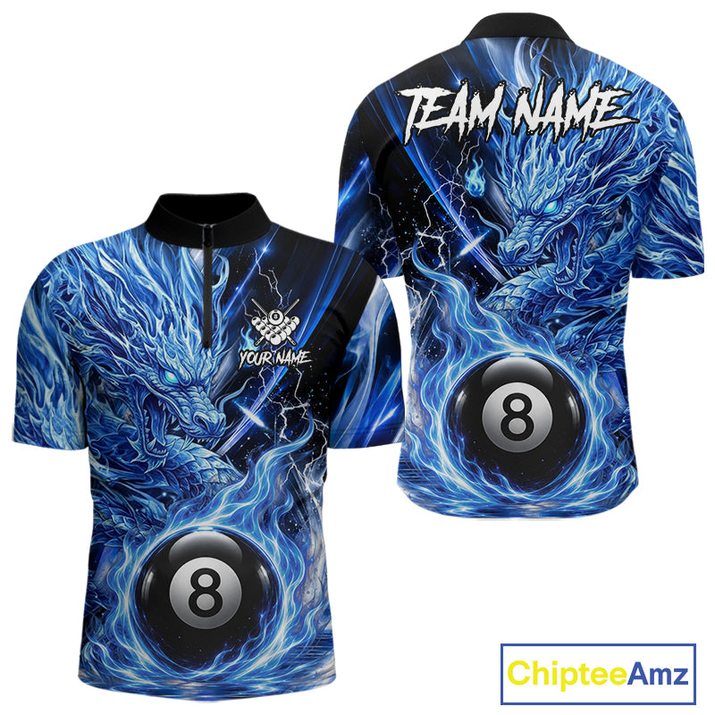 Fire Flame Blue 8 Ball Billiard Dragon Shirts For Men Custom Dragon Team Billiard Jerseys NYN3950
