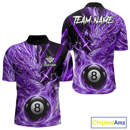 Fire Flame Purple 8 Ball Billiard Dragon Shirts For Men Custom Dragon Team Billiard Jerseys NYN3951