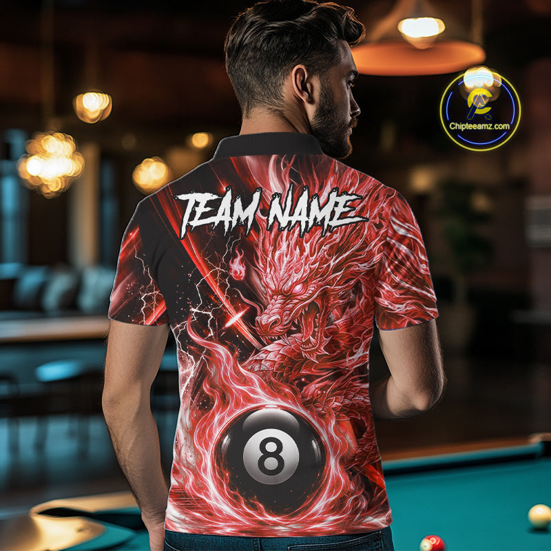 Fire Flame Red 8 Ball Billiard Dragon Shirts For Men Custom Dragon Team Billiard Jerseys NYN3952