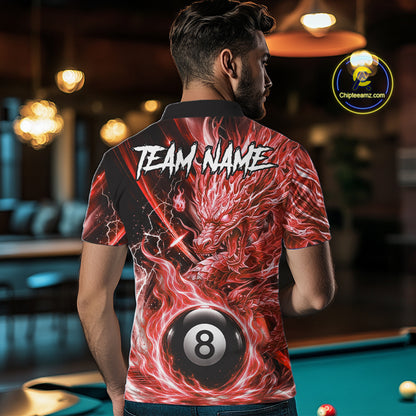 Fire Flame Red 8 Ball Billiard Dragon Shirts For Men Custom Dragon Team Billiard Jerseys NYN3952