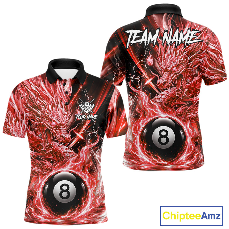 Fire Flame Red 8 Ball Billiard Dragon Shirts For Men Custom Dragon Team Billiard Jerseys NYN3952