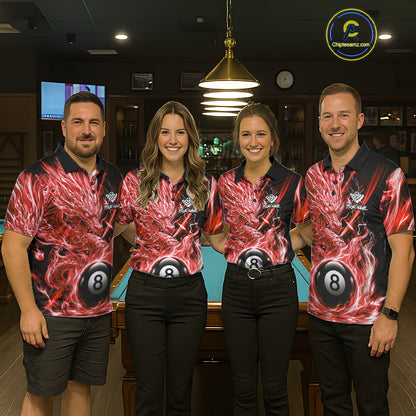 Fire Flame Red 8 Ball Billiard Dragon Shirts For Women Custom Dragon Team Billiard Jerseys NYN3952
