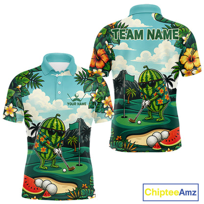 Funny Watermelon Golfer Mens Monstera Tropical Polo Shirts Custom Golf Team Outfits Golf Gifts NYN3961