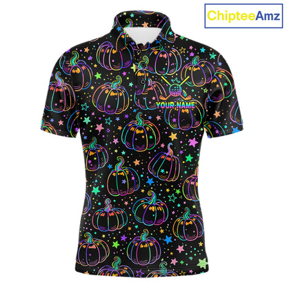 Rainbow Holographic Pumpkin Golf Polo Shirt Custom Halloween Golf Team Attire For Men NYN3962