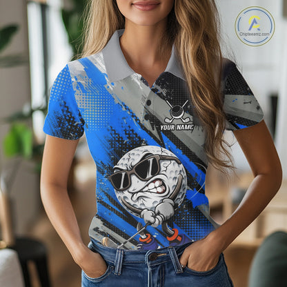 Funny Golfer Womens Golf Polo Shirts Custom Blue And Grey Grunge Golf Team Outfits Golf Gifts NYN3964