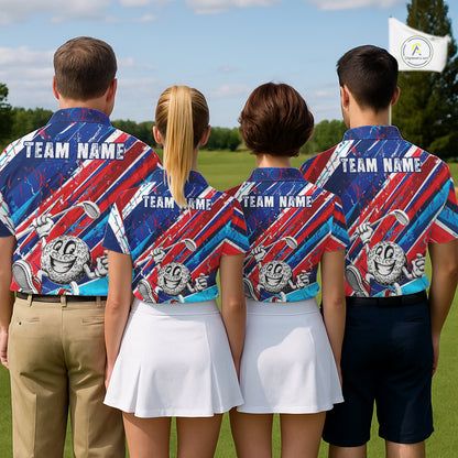 Funny Golfer Blue And Red Golf Polo Shirts For Men Custom Golf Team Outfits Golf Gifts NYN3965