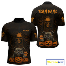 Load image into Gallery viewer, Custom Skeleton Bulldog Dartboard Halloween Orange Dart Men 1/4-Zip Shirt Dart Jerseys NYN1557
