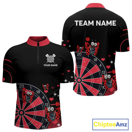 Custom Black And Red Butterflies Funny Dart Men 1/4-Zip Shirt Dart Team Jerseys NYN1561
