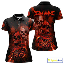 Load image into Gallery viewer, Custom Red Smokes Grunge Skull Women Darts Polo Shirt US Flag Skull Dart League Jerseys NYN2123