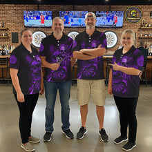 Load image into Gallery viewer, Custom Purple Smokes Grunge Skull Women Darts Polo Shirt US Flag Skull Dart League Jerseys NYN2124