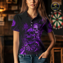 Load image into Gallery viewer, Custom Purple Smokes Grunge Skull Women Darts Polo Shirt US Flag Skull Dart League Jerseys NYN2124