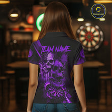 Load image into Gallery viewer, Custom Purple Smokes Grunge Skull Women Darts Polo Shirt US Flag Skull Dart League Jerseys NYN2124