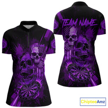Load image into Gallery viewer, Custom Purple Smokes Grunge Skull Women Darts Quarter- Zip Shirt US Flag Skull Dart League Jerseys NYN2124