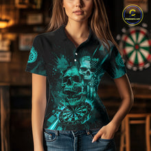 Load image into Gallery viewer, Custom Turquoise Smokes Grunge Skull Women Darts Polo Shirt US Flag Skull Dart League Jerseys NYN2125