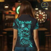 Load image into Gallery viewer, Custom Turquoise Smokes Grunge Skull Women Darts Polo Shirt US Flag Skull Dart League Jerseys NYN2125