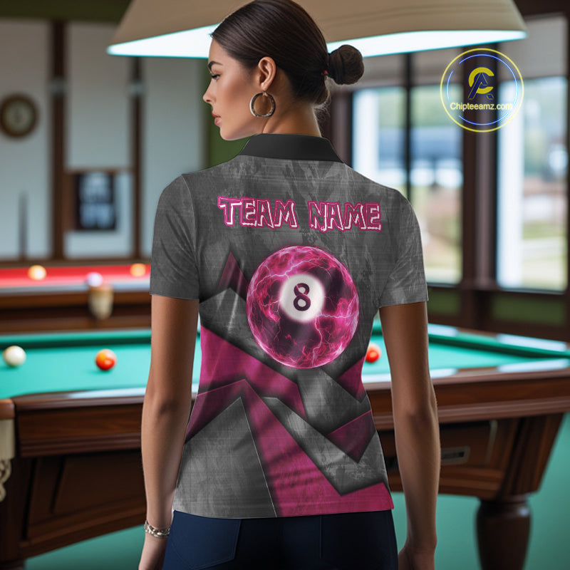 Ball Pool Billiard Polo & 1/4-Zip Shirt For Women Custom Light Pink 8 Ball Billiard Team Attire NYN2385
