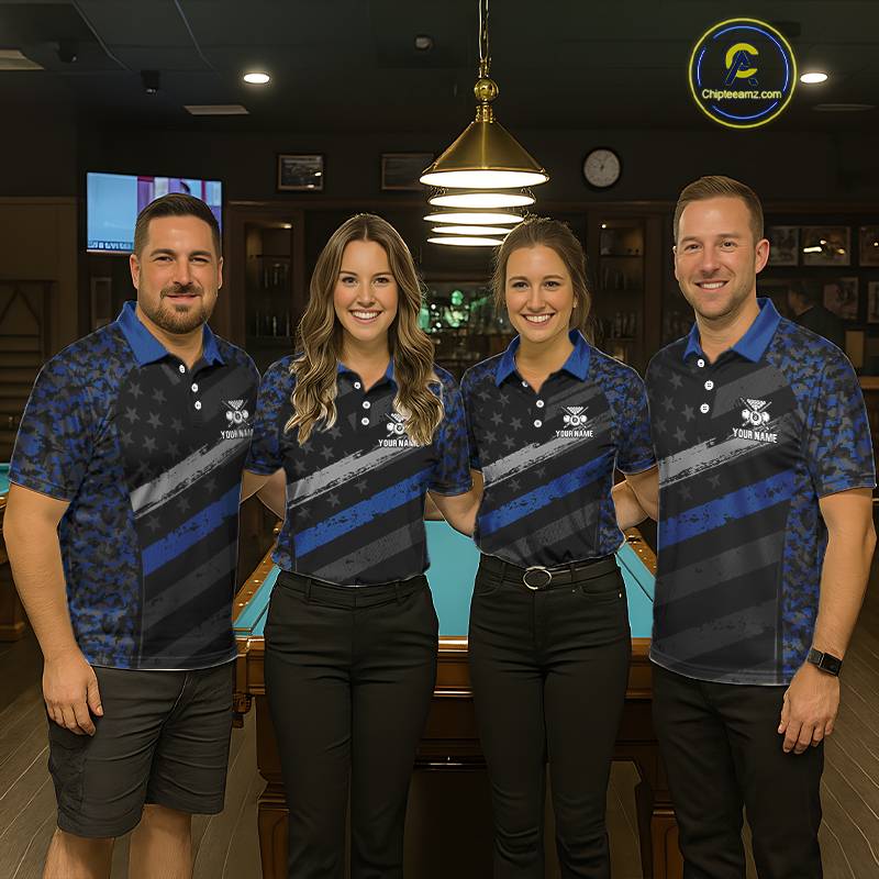 Black & Blue Digital Camo 3D Ball Pool Men Billiard Shirt Custom 8 Ball Billiard Team Attire NYN2386