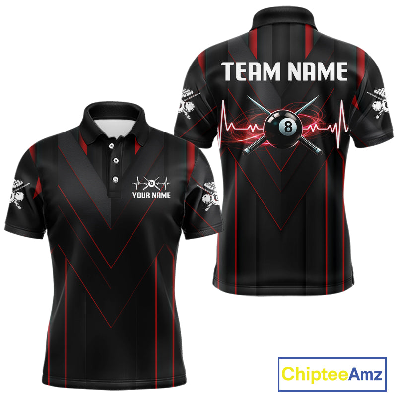 3D Ball Pool Men Billiard Polo & 1/4-Zip Shirt Custom Light 8 Ball Billiard Team Apparel|Red NYN2387