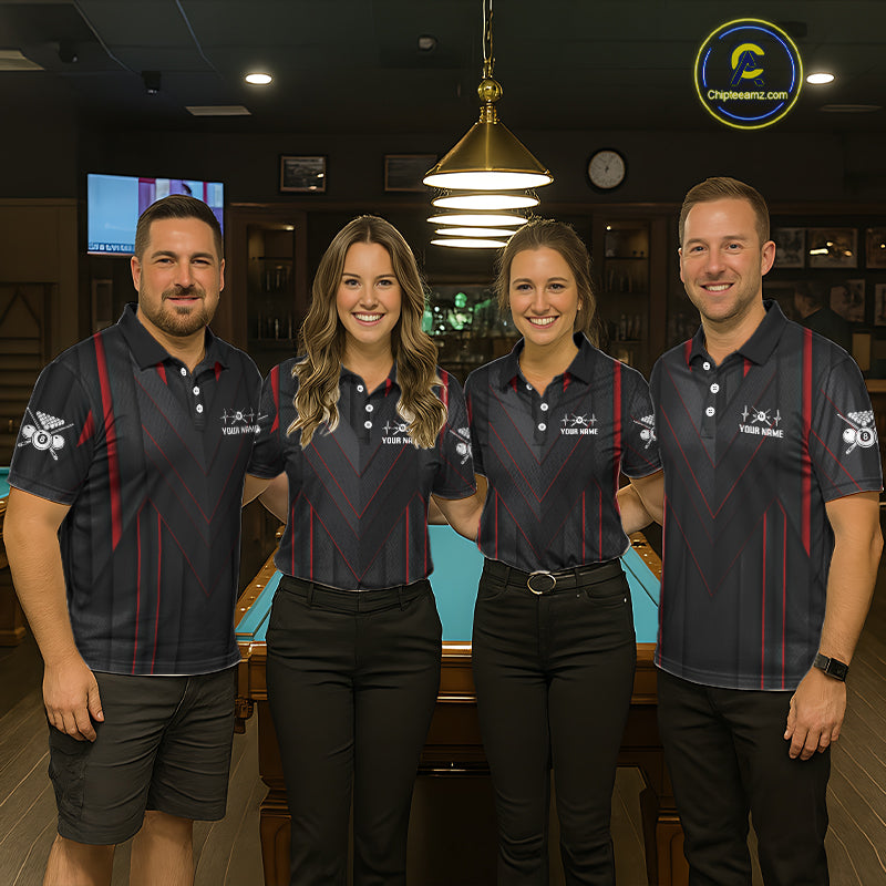 3D Ball Pool Men Billiard Polo & 1/4-Zip Shirt Custom Light 8 Ball Billiard Team Apparel|Red NYN2387