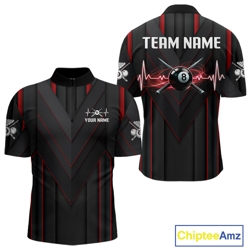 3D Ball Pool Men Billiard Polo & 1/4-Zip Shirt Custom Light 8 Ball Billiard Team Apparel|Red NYN2387