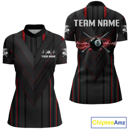 3D Ball Pool Women Billiard Polo & 1/4-Zip Shirt Custom Light 8 Ball Billiard Team Apparel|Red NYN2387