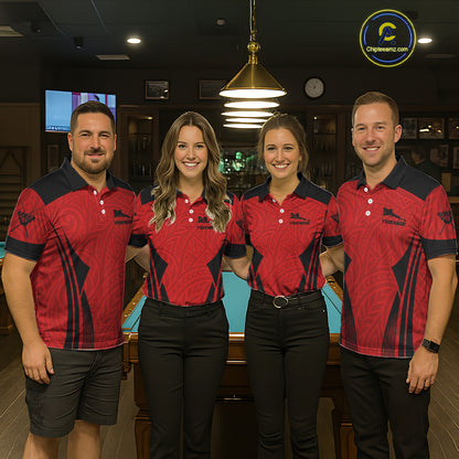 Red Tribal Ball Pool Men Billiard Polo & 1/4-Zip Attire Custom 8 Ball Billiard Team Shirt NYN2388