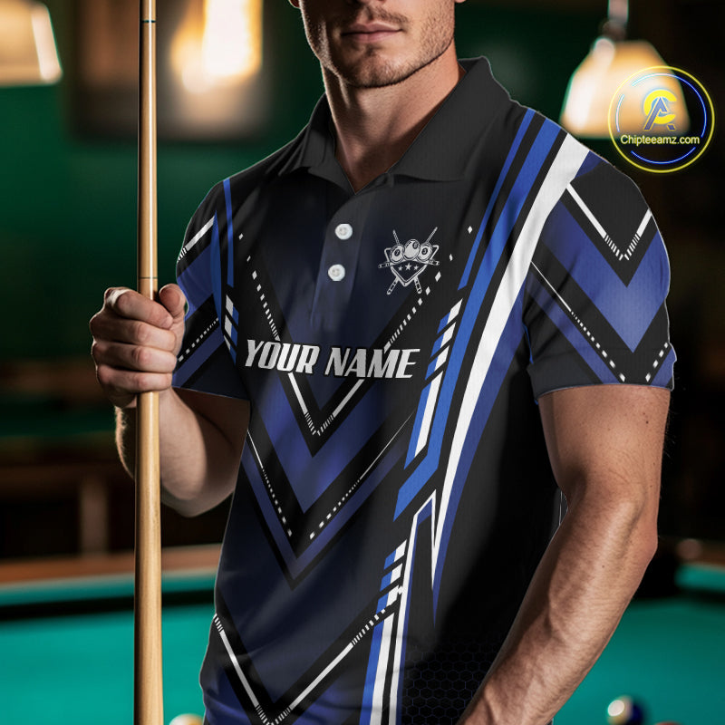 Black & Blue Crown 8 Ball Pool Men Billiard Polo & 1/4-Zip Shirt Personalized Billiard Gifts NYN2390