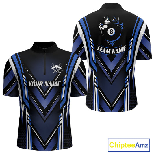 Black & Blue Crown 8 Ball Pool Men Billiard Polo & 1/4-Zip Shirt Personalized Billiard Gifts NYN2390