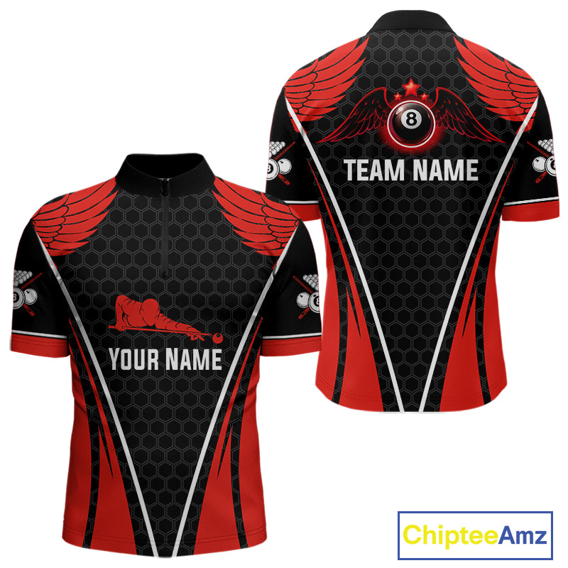 Red Wings 8 Ball Pool Team Shirts Men's Billiard Polo & 1/4-Zip Personalized Billiard Gifts NYN2399