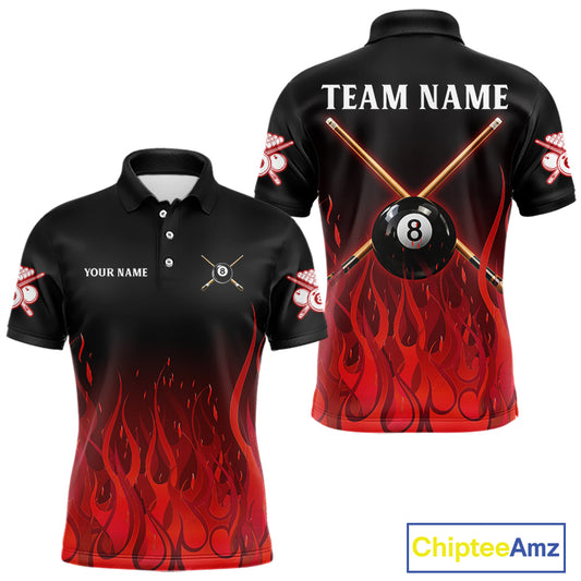 Red Flames 8 Ball Pool Team Shirts Men Billiard Polo & 1/4-Zip Custom Billiard Balls & Cue Gifts NYN2400