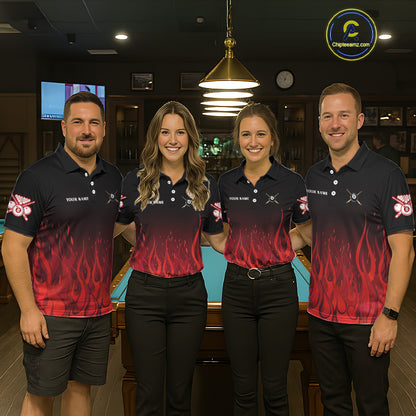 Red Flames 8 Ball Pool Team Shirts Men Billiard Polo & 1/4-Zip Custom Billiard Balls & Cue Gifts NYN2400