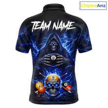 Load image into Gallery viewer, Blue Flames Grim Reaper Pool 8 Ball &amp; 9 Ball Billiard Shirt For Men Custom Billiard Team Jerseys NYN2630