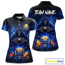 Load image into Gallery viewer, Blue Flames Grim Reaper Pool 8 Ball &amp; 9 Ball Billiard Shirt For Women Custom Billiard Team Jerseys NYN2630