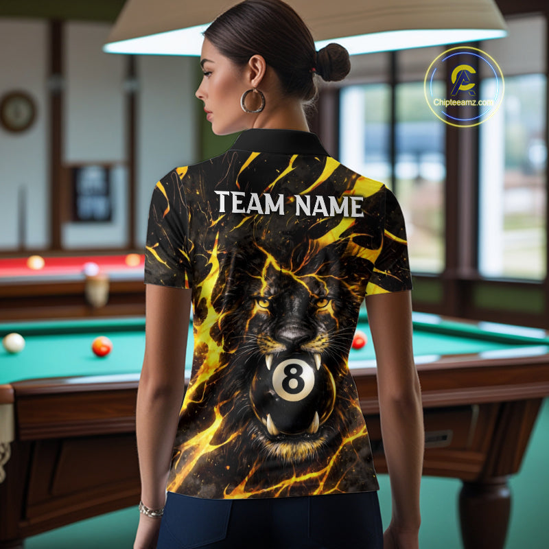 Black And Yellow Tiger Crown 8 Ball Pool Billiard Shirt For Women Personalized Billiard Team Apparel NYN2632