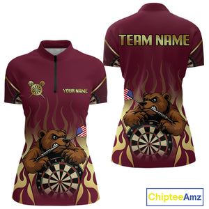 US Flag Dart Arrow Custom Brown Bear Dart Shirt For Women, Dart Team Jerseys NYN0091