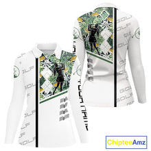 Load image into Gallery viewer, Custom Name Green Tropical Golf Womens Polo Shirt, White Golf Jerseys Best Floral Golf Gifts NYN2993