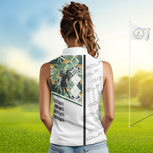 Load image into Gallery viewer, Custom Name Green Tropical Golf Women Sleeveless Polo Shirt, White Golf Jerseys Best Floral Golf Gifts NYN2993