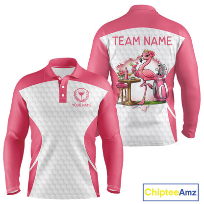 Mens Funny Golf Shirts Pub Flamingo Golf Clothing Custom Golf Team Polo, Golf Upf Shirts NYN2997
