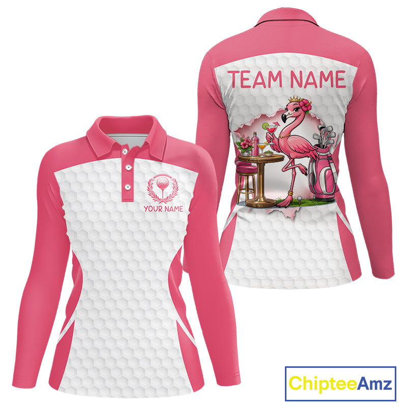 Womens Funny Golf Shirts Pub Flamingo Golf Clothing Custom Golf Team Polo, Golf Upf Shirts NYN2997